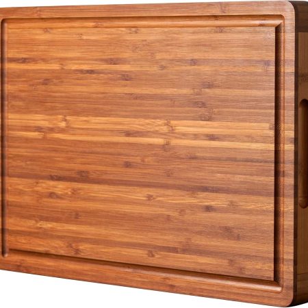 Bamboo Wood Cutting Board for Kitchen, 1" Thick Butcher Block, Cheese Charcuterie Board, with Side Handles and Juice Grooves, 16x11"