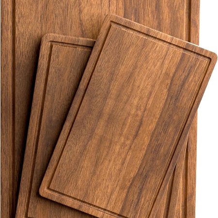 Acacia Wood Cutting Boards Set of 3 for Kitchen, Large Wooden Cutting Board with Juice Groove, Charcuterie Board, Chopping Board for Meat, Cheese, Fruits(17x12, 12x10, 12x7 inch)